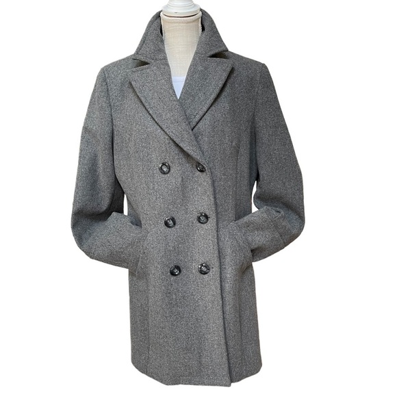 Express Gray Wool Blend‎ Double Breasted Peacoat Winter Coat Size: 13/14 - Picture 2 of 12